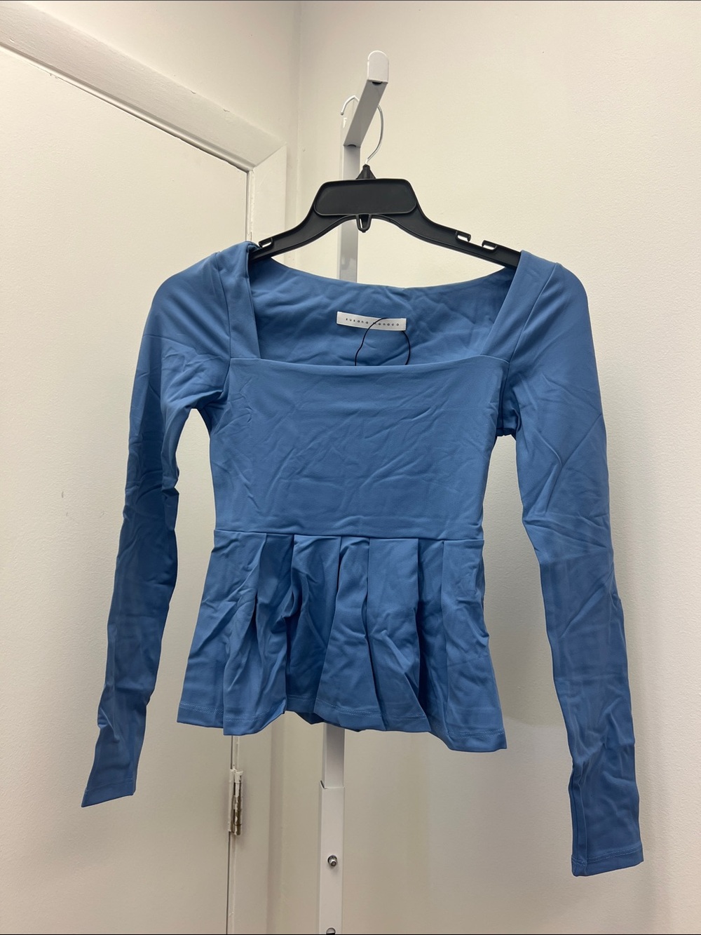 Susana Monaco square neck peplum top long sleeve in cornflower XS NWT